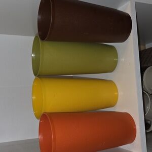 Tupperware 18oz Tumblers Glasses #1348 Harvest Colors USA Stackable Lot 4 1970s